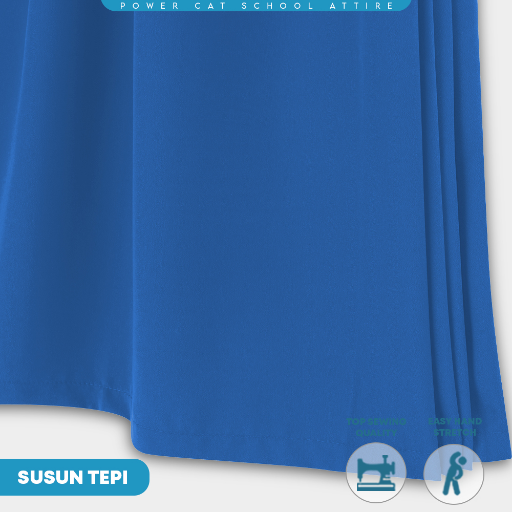POWER CAT Kain Kurung Sekolah Menengah Biru Licin Susun Tepi | Size XS-5XL | Blue School Uniform Koshibo Kurung Skirt SMK - Image 7