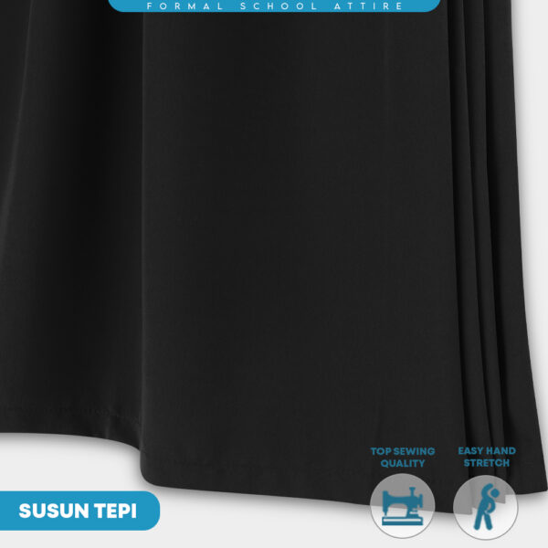 POWER CAT Kain Kurung Sekolah Hitam Licin Susun Tepi | Size 26-2XL | Black School Uniform Koshibo Kurung Skirt