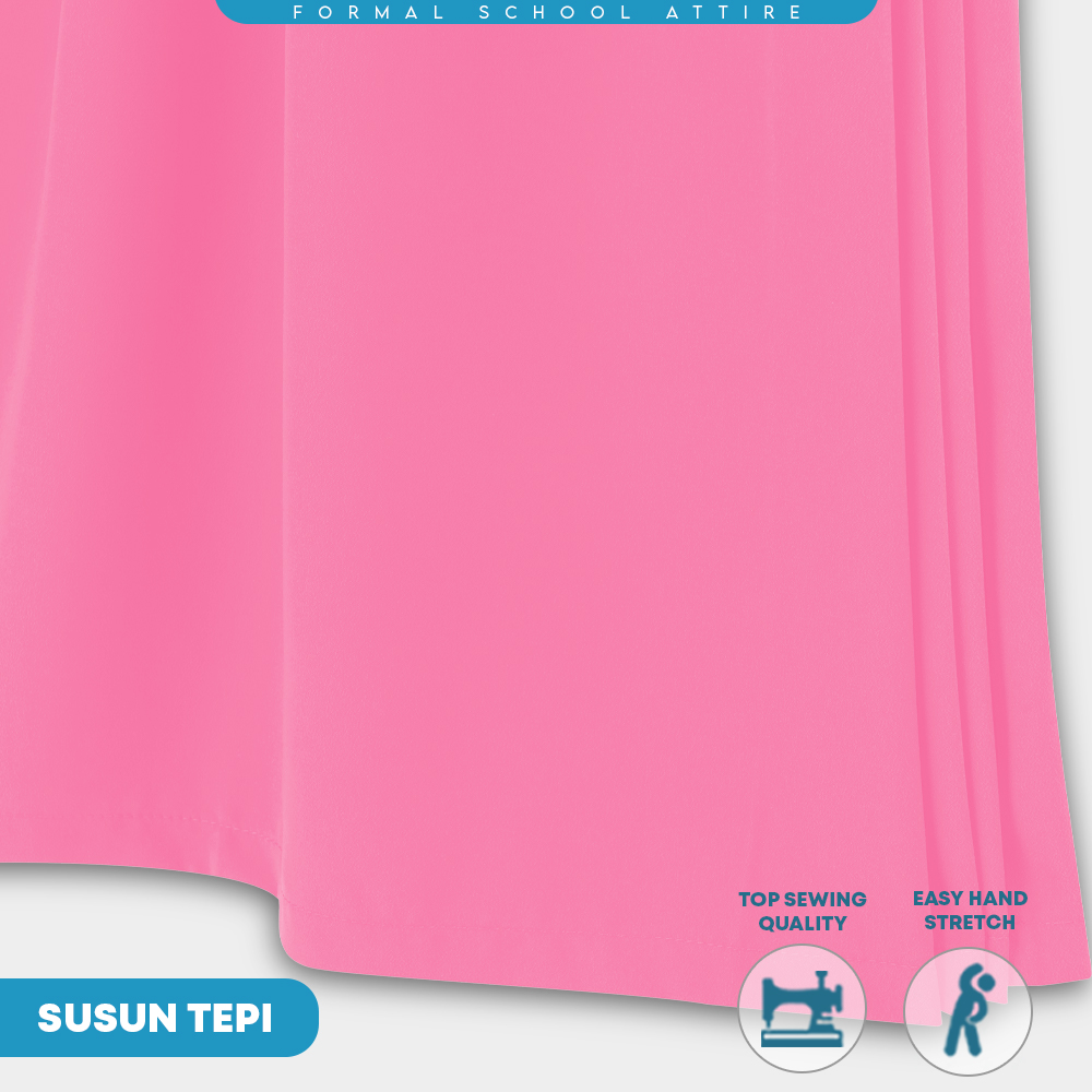 POWER CAT Kain Kurung Sekolah Merah Jambu Licin Susun Tepi | Size 26-2XL | Pink School Uniform Koshibo Kurung Skirt - Image 7