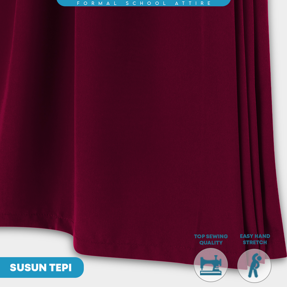 POWER CAT Kain Kurung Sekolah Merun Licin Susun Tepi | Size 26-2XL | Maroon School Uniform Koshibo Kurung Skirt - Image 7