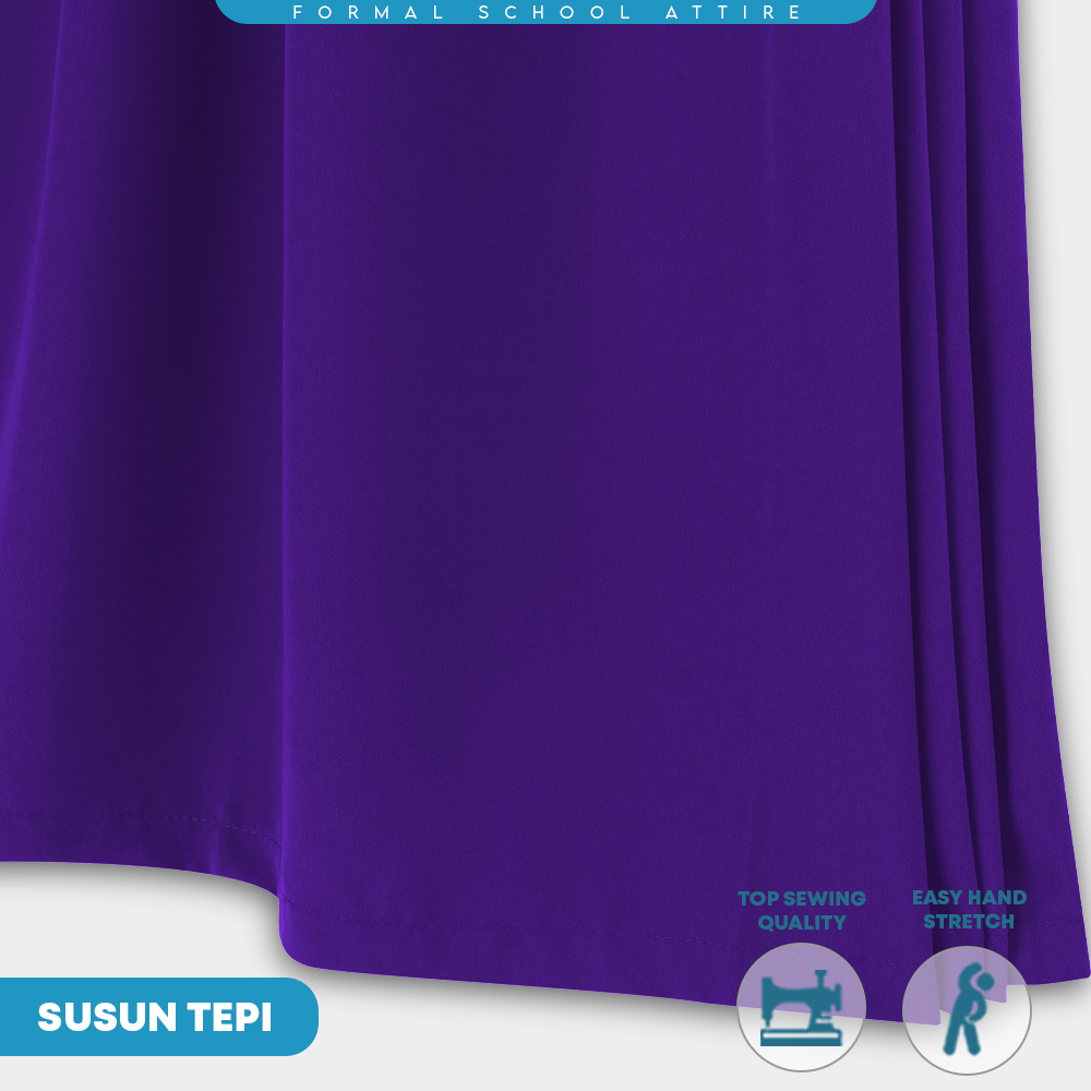 POWER CAT Kain Kurung Sekolah Ungu Licin Susun Tepi | Size 26-2XL | Purple School Uniform Koshibo Kurung Skirt - Image 7