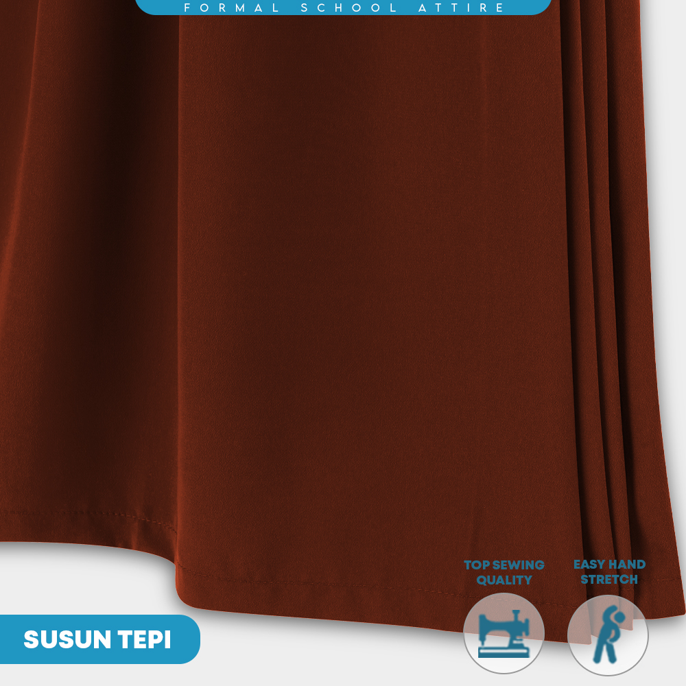 POWER CAT Kain Kurung Sekolah Coklat Licin Susun Tepi | Size 26-2XL | Brown School Uniform Koshibo Kurung Skirt - Image 7
