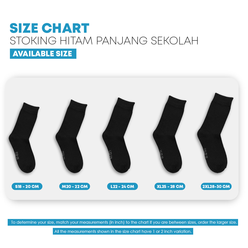 POWER CAT Premium Stoking Sekolah Hitam Panjang Tebal | Size S-2XL | School Uniform Long Black Socks (Thicker)