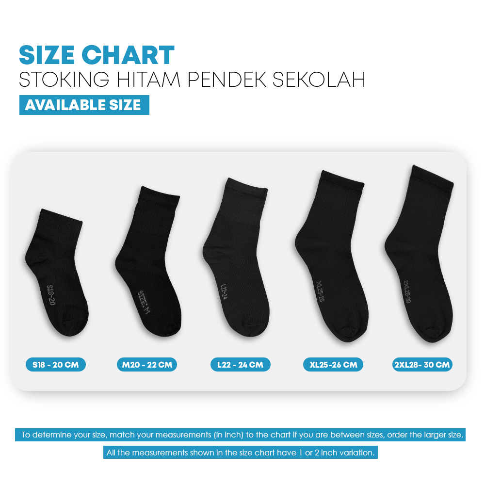 POWER CAT Premium Stoking Sekolah Hitam Pendek Tebal | Size S-2XL | School Uniform Short Black Socks (Thicker)